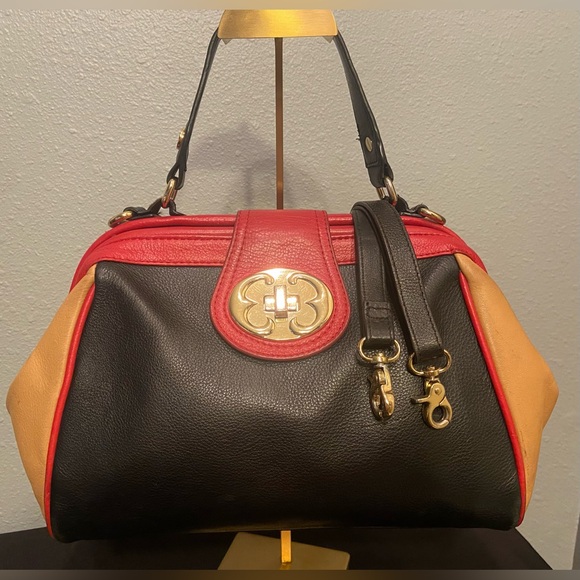 Emma Fox ~ Leather Hand Bag ~ Color Block ~ perfect Fall Bag! 🍁🍂🍁 - Picture 1 of 12